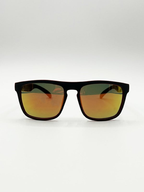SVNX Matte Wayfarer Sunglasses with Case - Polarised with Orange Mirrored Lens