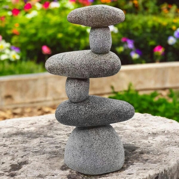 EDH Door Hardware Resin 6 Stone Cairn Sculpture – 30.5cm x 16.5cm x 9cm | Zen Garden Rock Stack for Outdoor & Indoor Décor