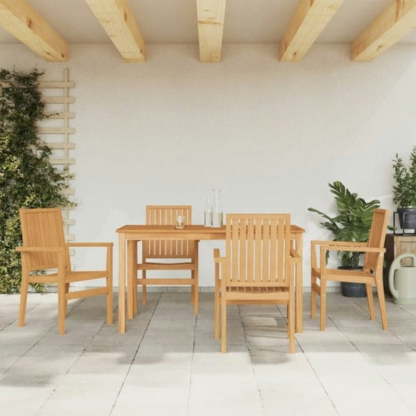 Berkfield 5 Piece Garden Dining Set Solid Wood Teak