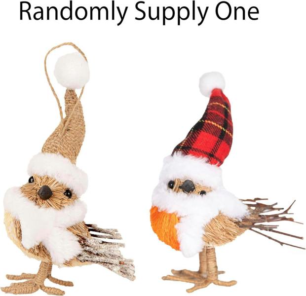 13cm Robin Christmas Tabletop Decoration with Furry Hat and Scarf, Rustic Straw and Jute Finish image 4
