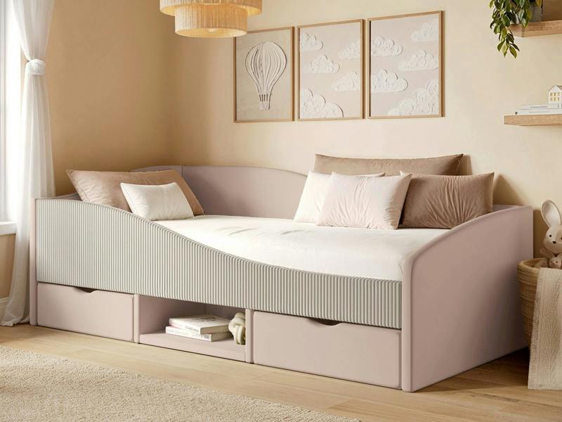 Flair Aubrey Velvet Storage Low Sleeper Bed with Beige Cord
