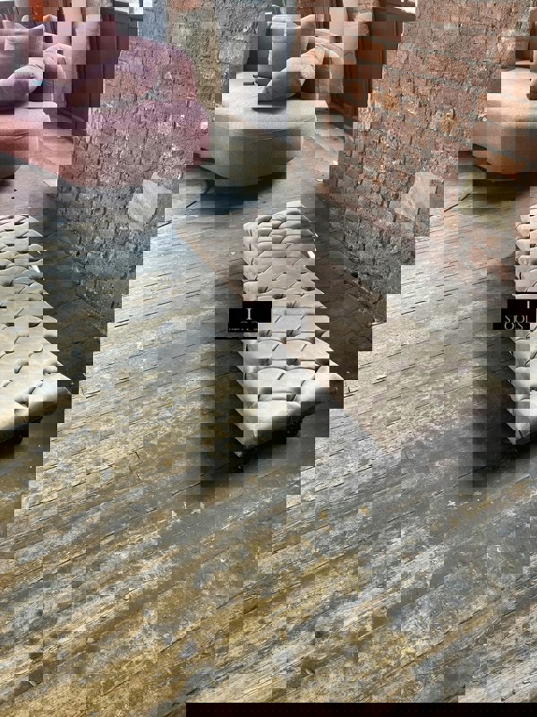 ISTOOLS Rectangular Sand Coloured Chesterfield Footstool – Luxury Velvet Ottoman UK