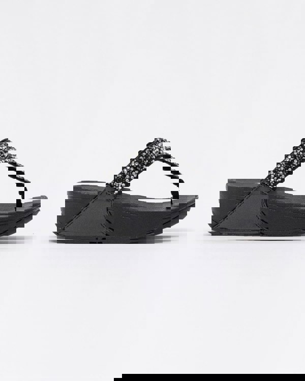 FitFlop Womens Lulu Crystal-Mix Toe-Post Sandals - All Black 090