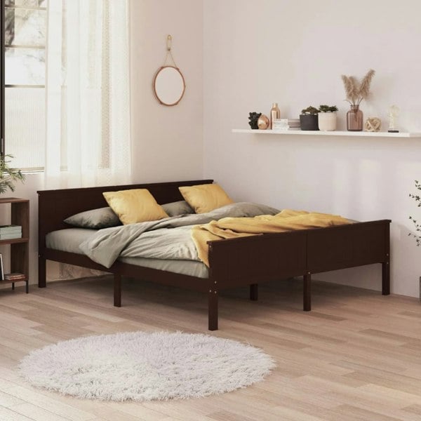 Berkfield Bed Frame Dark Brown Solid Wood Pine 200x200 cm
