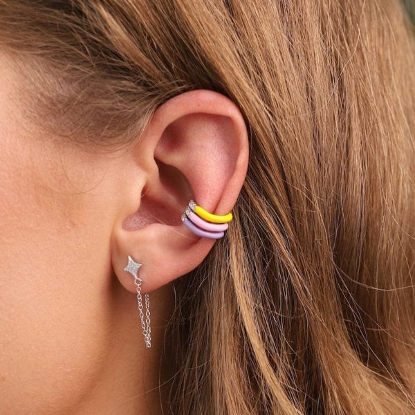 Gold Trip Rainbow Wave Enamel Ear Cuff Set