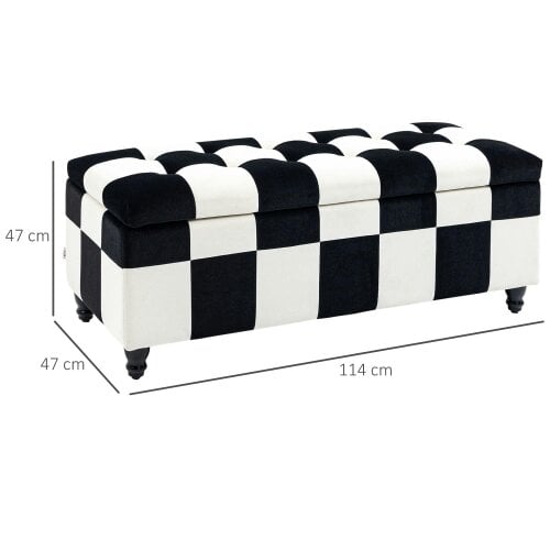 Wyld Haus Tava Velvet Black and White Storage Bench With Wooden Legs For Bedroom