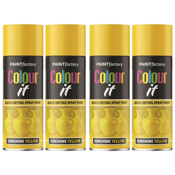 Paint Factory 4X  Sunshine Yellow Gloss Spray Paint 400ml