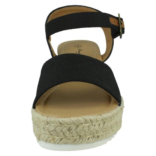 Anne Michelle Ladies Mid Platform Wedge Espadrille Mule Sandal with Buckle Ankle Strap F12091