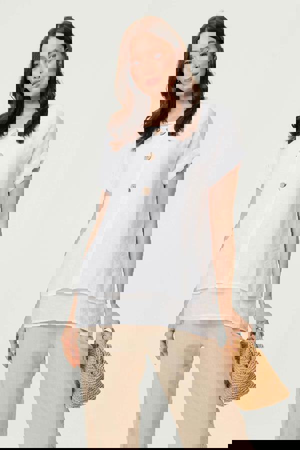 White | Layered Hem Short Sleeve Tunic Top : Model is 5'9"/175 cm and wears UK8/EU36/US4/AUS8