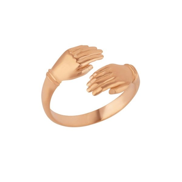 Spero London New Hug Ring With Hands Sterling Silver and Gold Plated