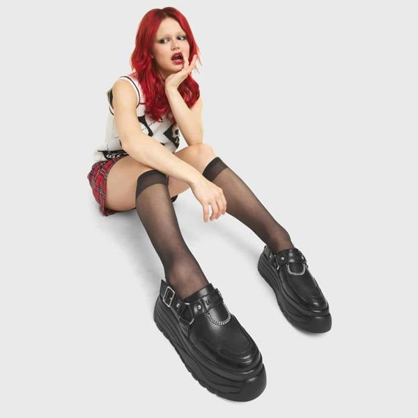 Lamoda Cut Above Black PU Knee High Platform Boots Trendy Stylish Shoes