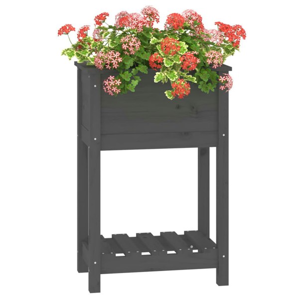 Berkfield Planter with Shelf Grey 54x34.5x81 cm Solid Wood Pine