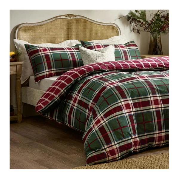 Wylder Braemar Brushed Checked Reversible Duvet Cover Set - Berry/Pine - 
