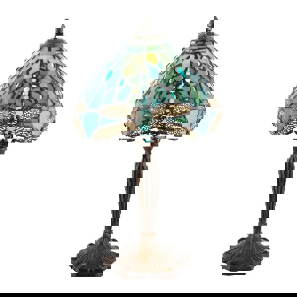 Handmade Emerald Green Stained Glass 8 Inch Tiffany Lamp with Dragonfly Design Image 1