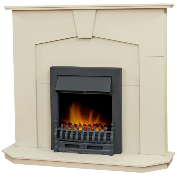 Adam Abbey Fireplace in Stone Effect with Blenheim Electric Fire in Black, 48 Inch