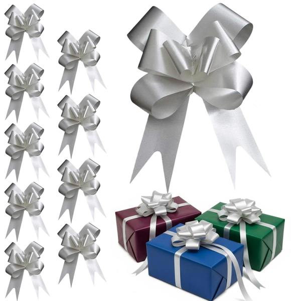 50mm Silver Pull Bows in 10, 20, 30, 40 and 60 Pack Sizes for Gift Wrapping and Décor image 1