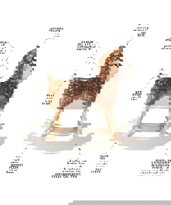Infographic image of Willow Rocking Deer showing features and benefits