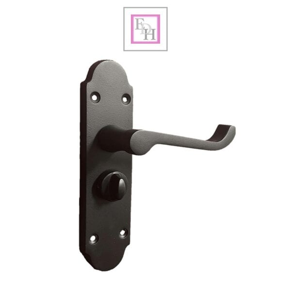 EDH Door Hardware Epsom Victorian Scroll Matt Black Plated Privacy Bathroom Handles Door Handles