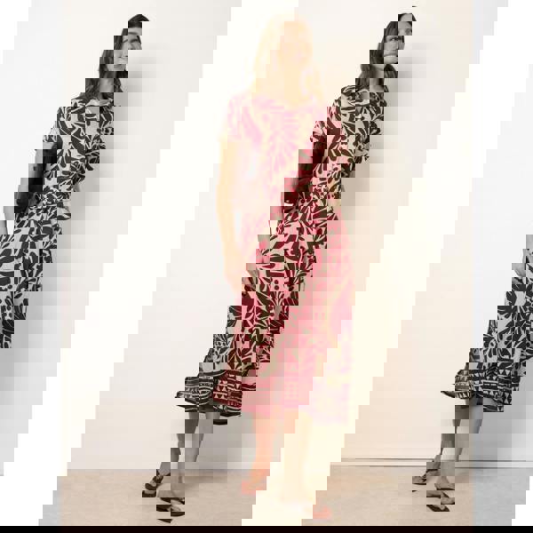 Blue Vanilla Tropical Leaf Print Belted Shirt Dress