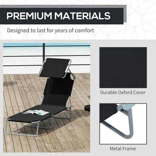 Black sun lounger chair with durable Oxford fabric cover and silver metal frame