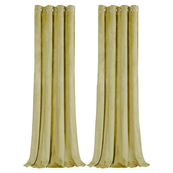 Dusty Yellow Velvet Blackout Eyelet Curtains - 46x54 Inch Drop - Pair Image 1