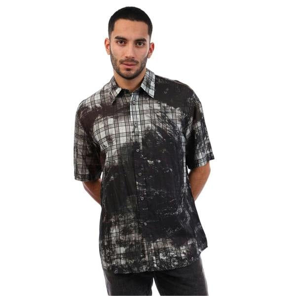 Diesel Mens Globe Plaid Short-Sleeved Shirt - Black - 