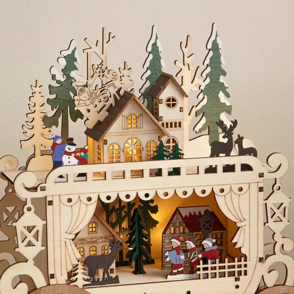 Samuel Alexander 25cm Battery Powered Light Up Wooden Christmas Carriage Village with Warm White LEDs