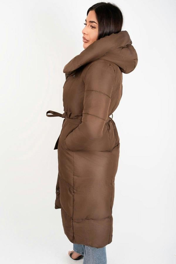 Velina Longline Puffer Coat With Belted Waist - Black