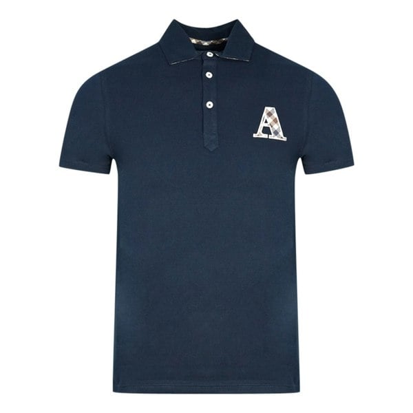 Aquascutum Check A Logo Polo Shirt - Navy Blue