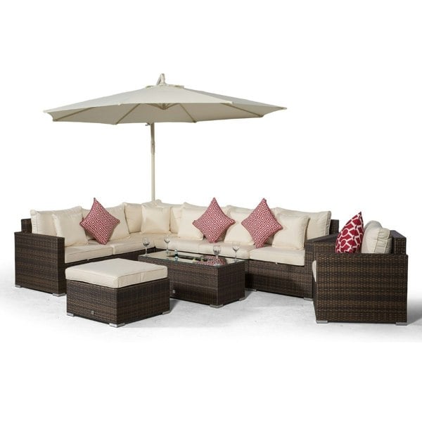 Giardino Havana 7 Seat Rattan Sofa Armchair Set w/ Ice Bucket Table and Ottoman