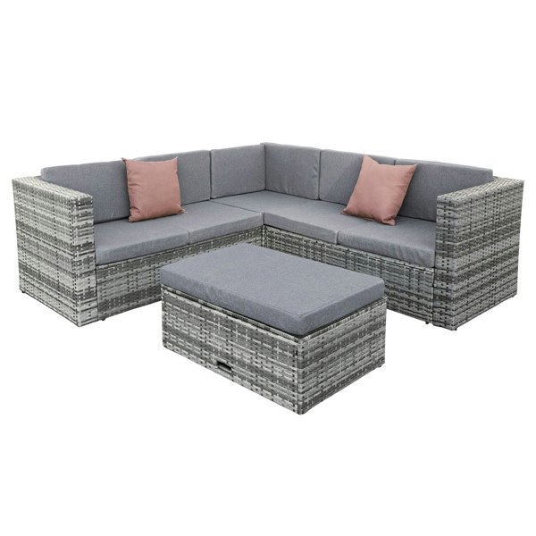 Oseasons Hampton KD Rattan 5 Seat Corner Lounge Set in Grey