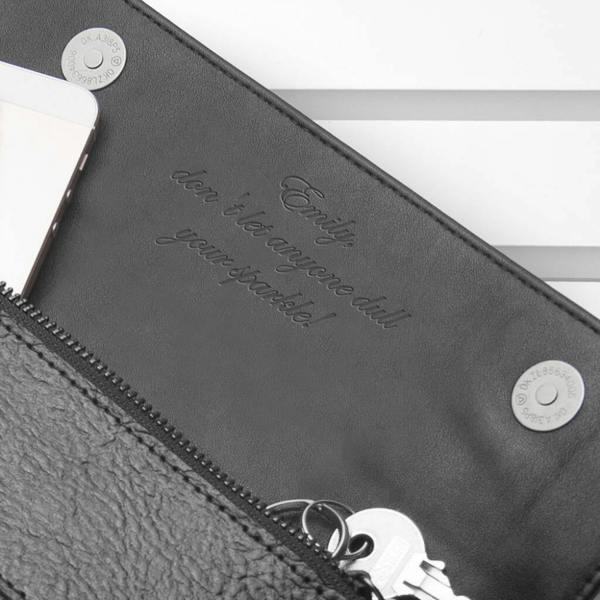 Personalised Black Leather Clutch Bag - alternative angle