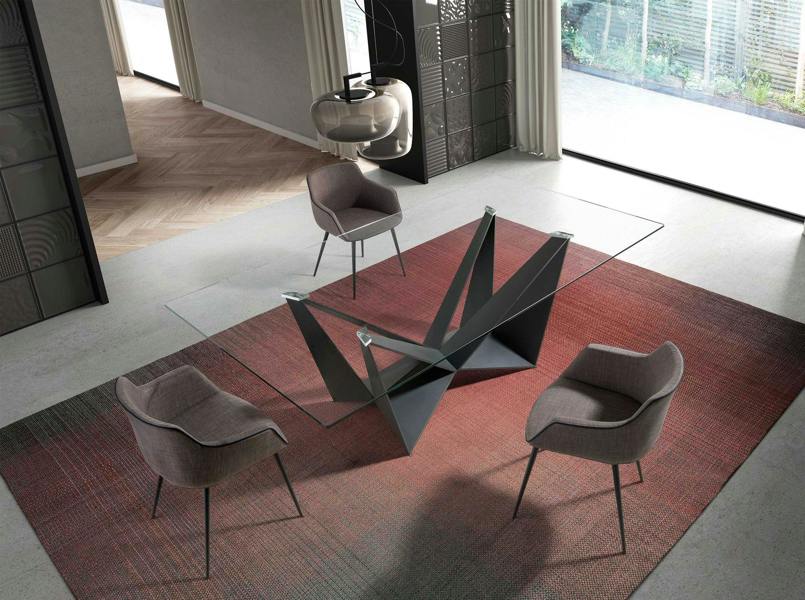 Angel Cerdá Rectangular tempered glass and black steel dining table 1128