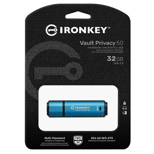 Kingston IronKey Vault Privacy 50 USB Flash Drive XTS AES Encrypted 32GB