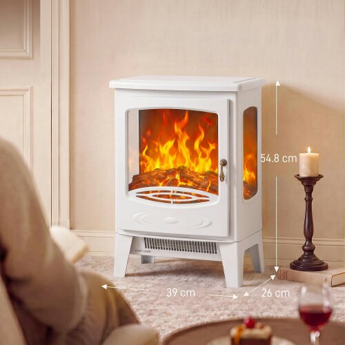 HOMCOM 900W/1800W Freestanding Electric Fireplace, Room Heater, White