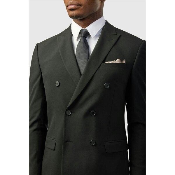 Limehaus Slim Fit Black Stretch Double Breasted Suit Jacket