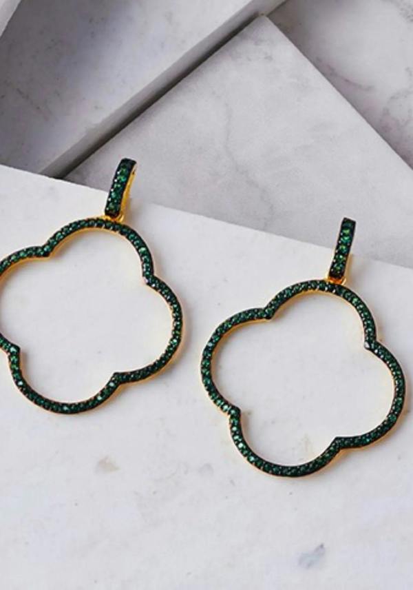 Latelita Open Clover Large Drop Earrings Green Gold