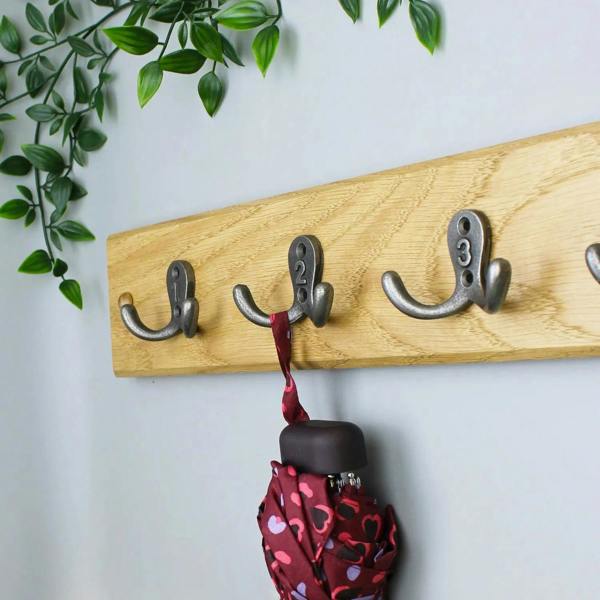 Antique Cast Iron Twin Robe Hooks Numbered 1 to 5 - Pack of 5 Hooks