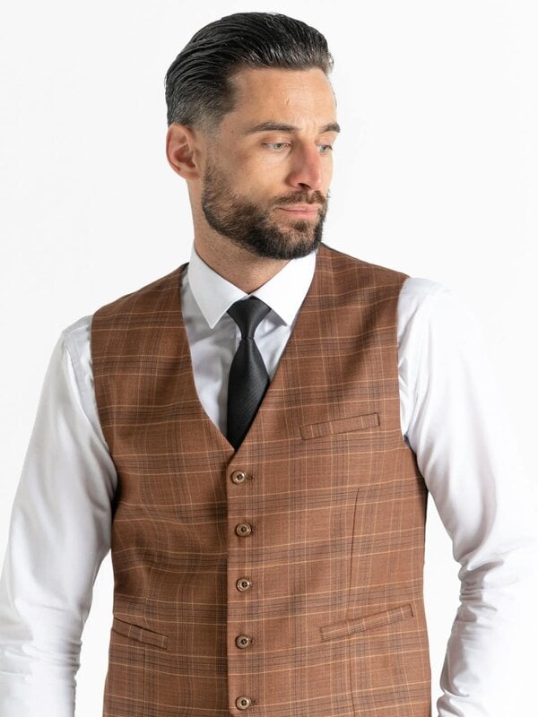 V2 Classic Kensignton Three Piece Suit - Bronze with Light Brown and Blue Checks