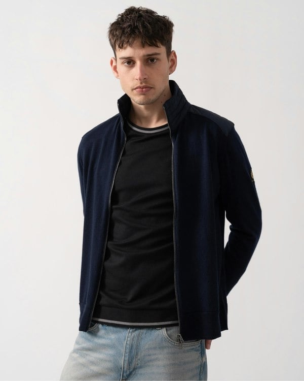 Belstaff Kelby Mens Merino Wool Zip Cardigan - Dark Ink