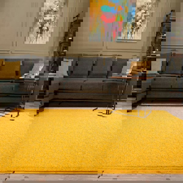 Shaggy Rug Plain Yellow high quality, non-shedding