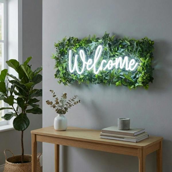 Garden Greatness Faux Greenery Neon LED Welcome Sign