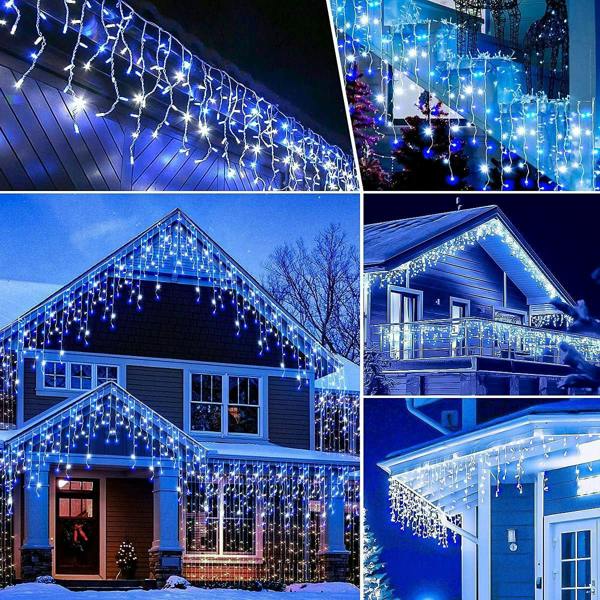 White and Blue Icicle LED String Fairy Lights with Timer, Memory Function and Size Options image 1