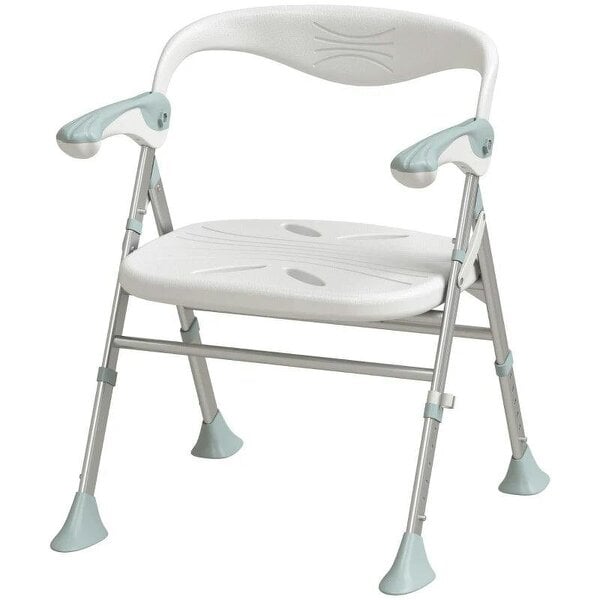 Foldable Shower Chair with Flip-Up Armrests, Shower Stool with Adjustable Height, Tool-Free Assembly, 136 kg