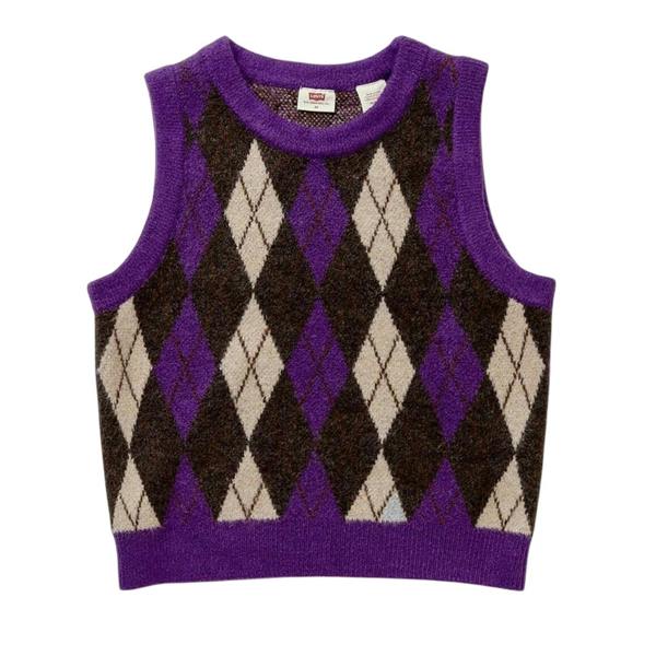 Levis Womens/Ladies Deja Vu Cropped Sleeveless Sweater Vest - Forest/Plum - 