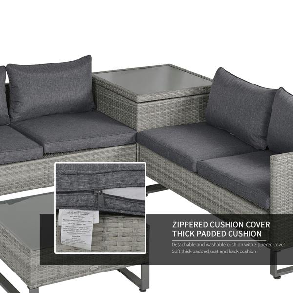 Wyld Haus Samilo 4 Seater Grey Rattan Garden Sofa Set With Storage Coffee Table