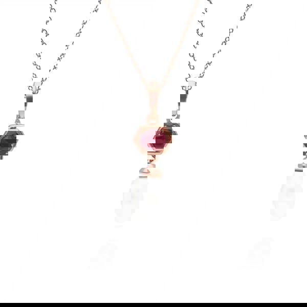 270P030402925 Modern Pearl & Ruby Hexagon Drop Pendant in Rose Gold Plated Silver 1