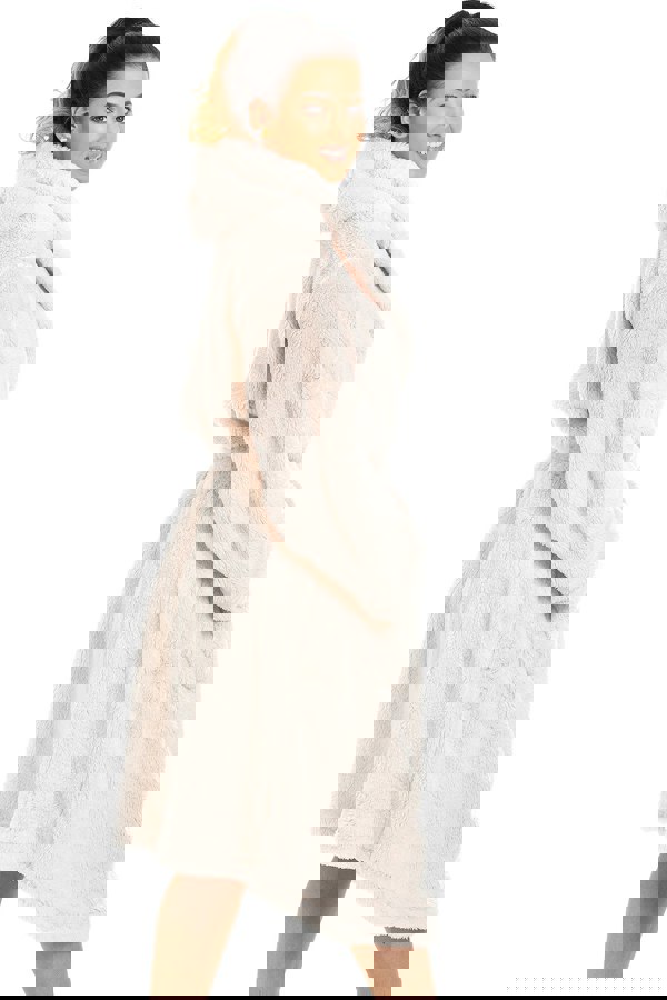 Camille Womens Pink Supersoft Fluffy Fleece Hooded Robes