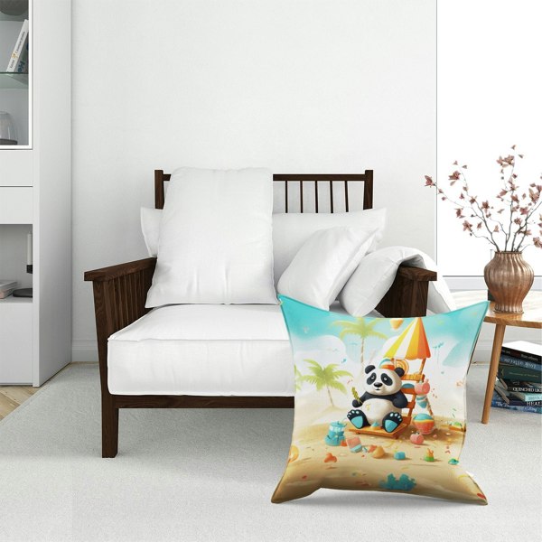 Warren Reed Happy Panda On A Beach Holiday Floor Cushion