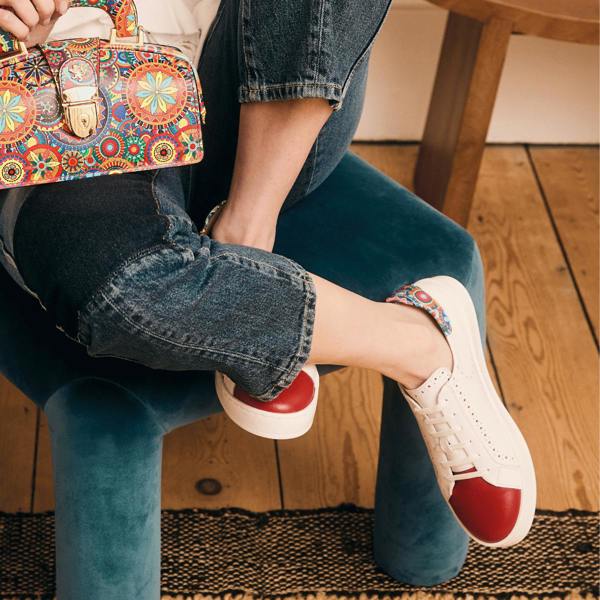 Embassy London Serena - Red & Signature Print - Women’s Leather Trainer with Brogue Details